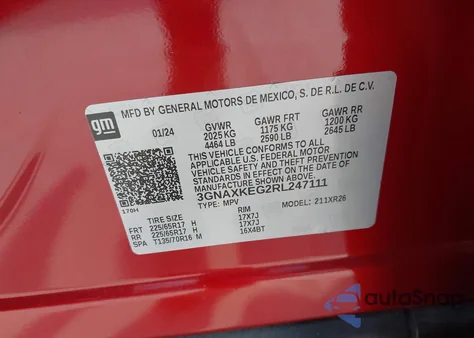 2024 Chevrolet Equinox Fwd Lt from USA, damaged, VIN 3GNAXKEG2RL247111